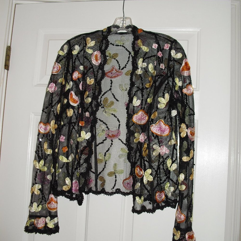 J. S. Boutique Black Lace & Sequins Evening Jacket - Multicolor Decoration